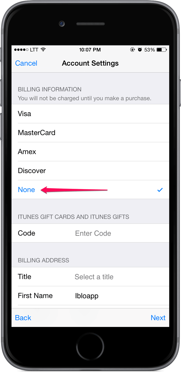 Apple ID payment none
