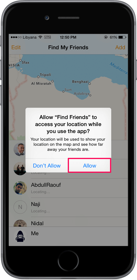 Allow Find My Friends to use Location