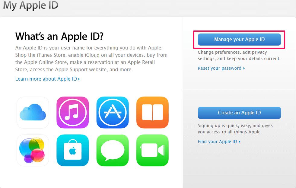 اضغط على Manage Apple ID