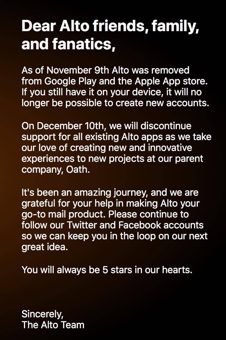 Email Organized by Alto سبب قفل تطبيق آلتو للبريد الالكتروني