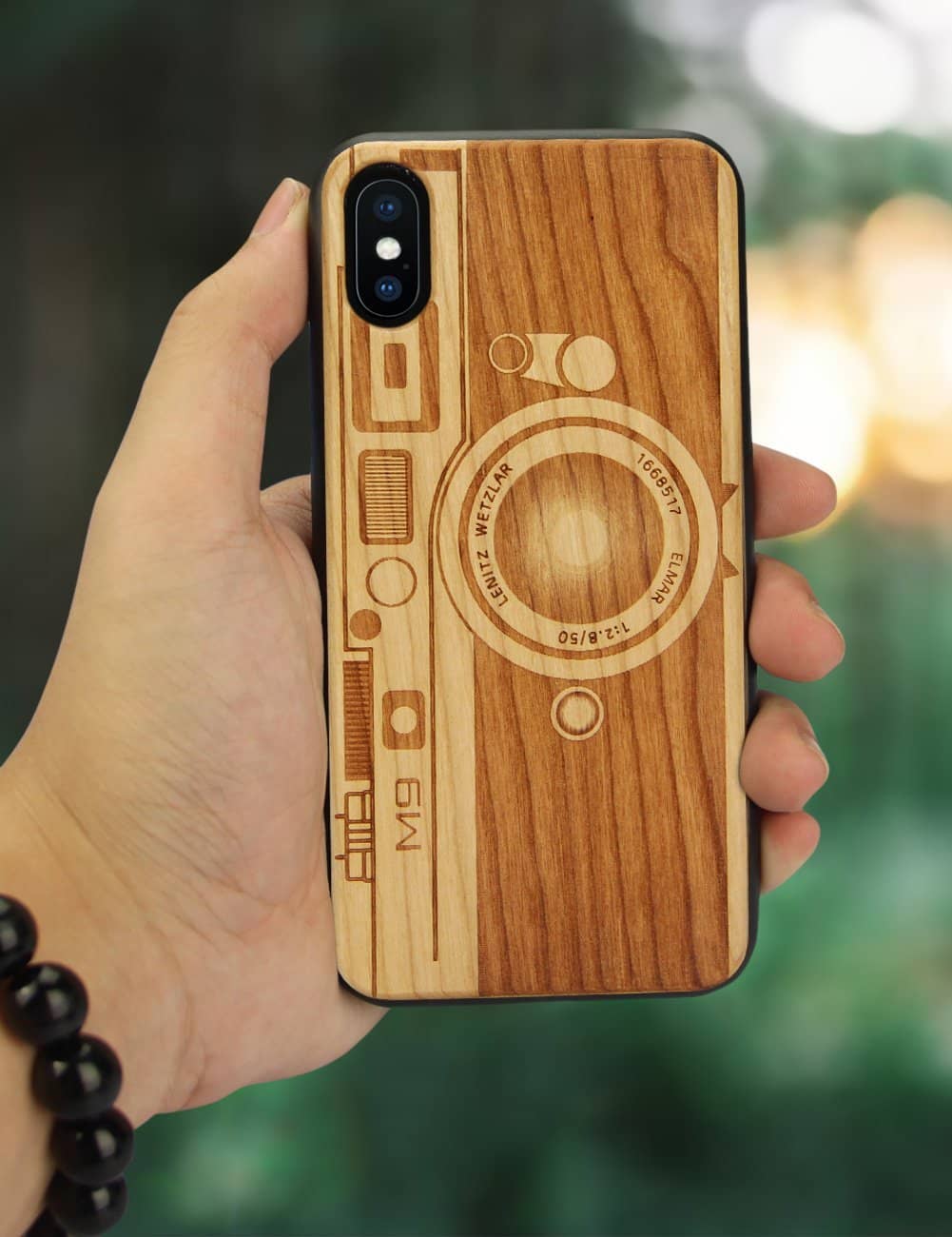 غطاء خشبي على شكل كاميرا للايفون اكس Handmade Solid Wood