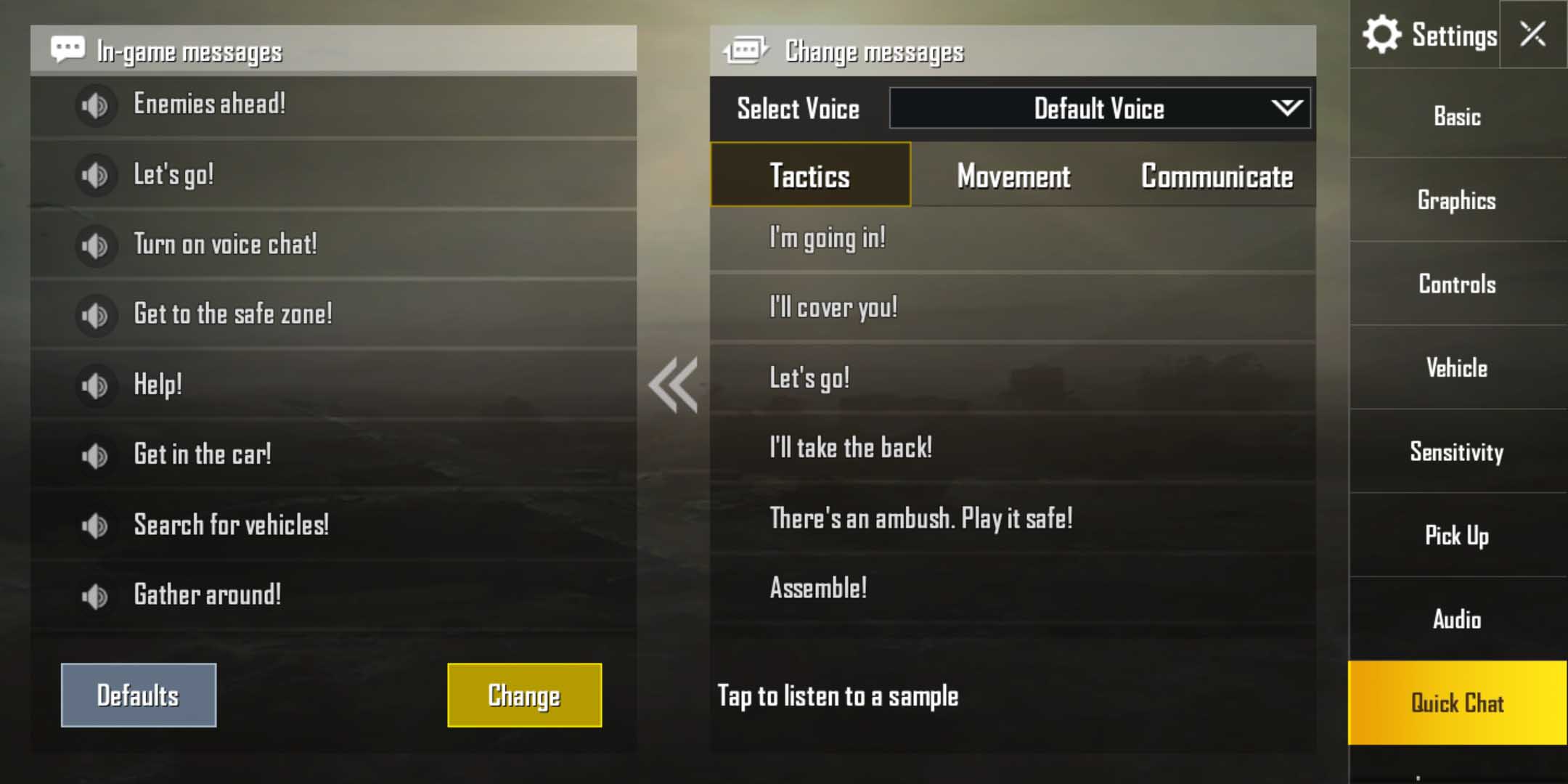 Chat Settings PUBG Android and iOS
