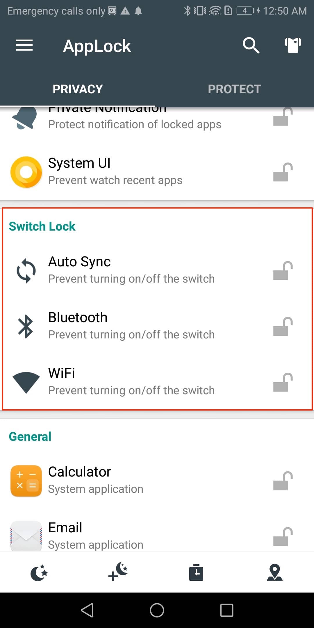 خيار Switch Lock للحد من إمكانية الوصول