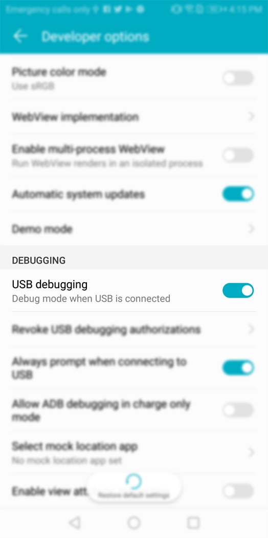 خيار USB Debugging مفعل