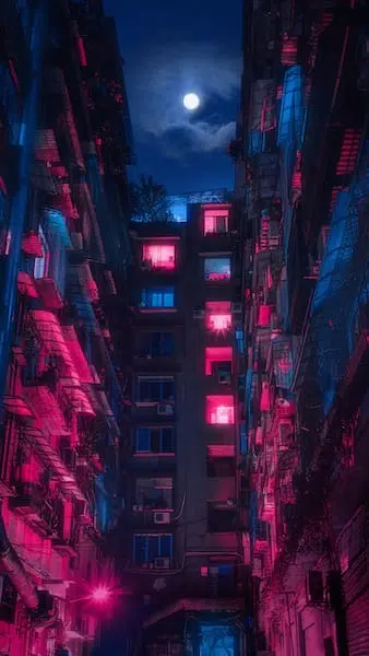 اضاءة مباني نيون خلفية ايفون 14